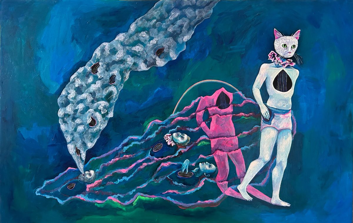 Painting of a cat-headed person